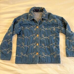 Vintage Padded Embroidered Denim Chambray Jacket Chore Barn Coat 90s